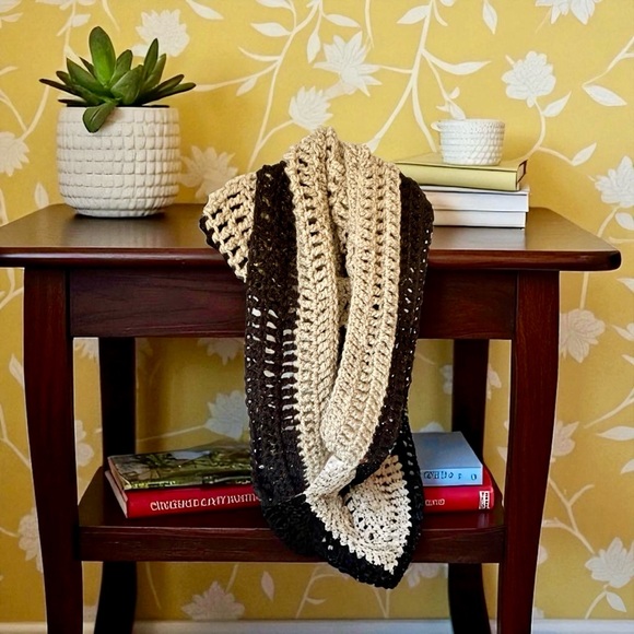 Handmade Crochet Scarf in Cream and Brown - Picture 1 of 2